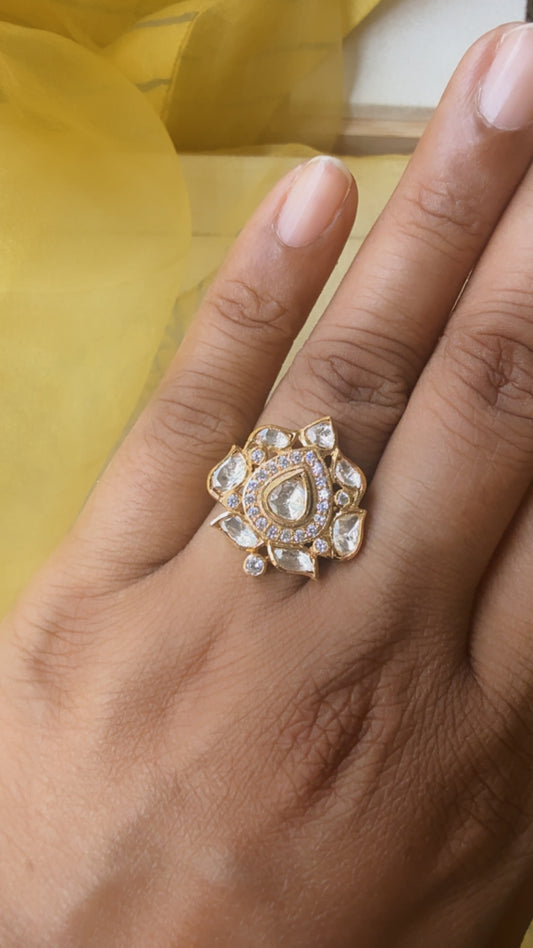 Lotus Polki Ring