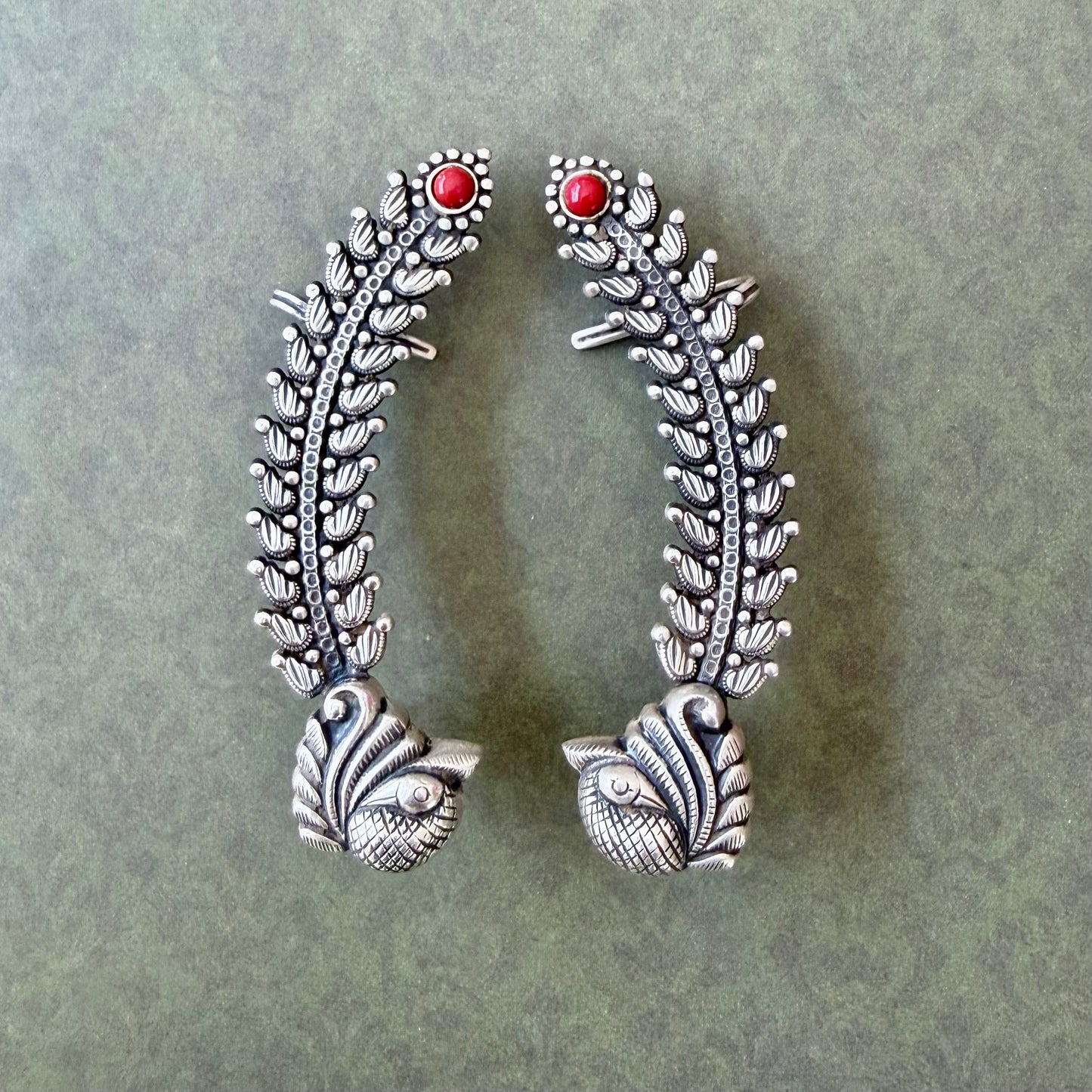 Peacock Feather Ear Cuffs