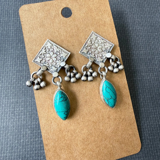 Turquoise Drop Silver Earrings
