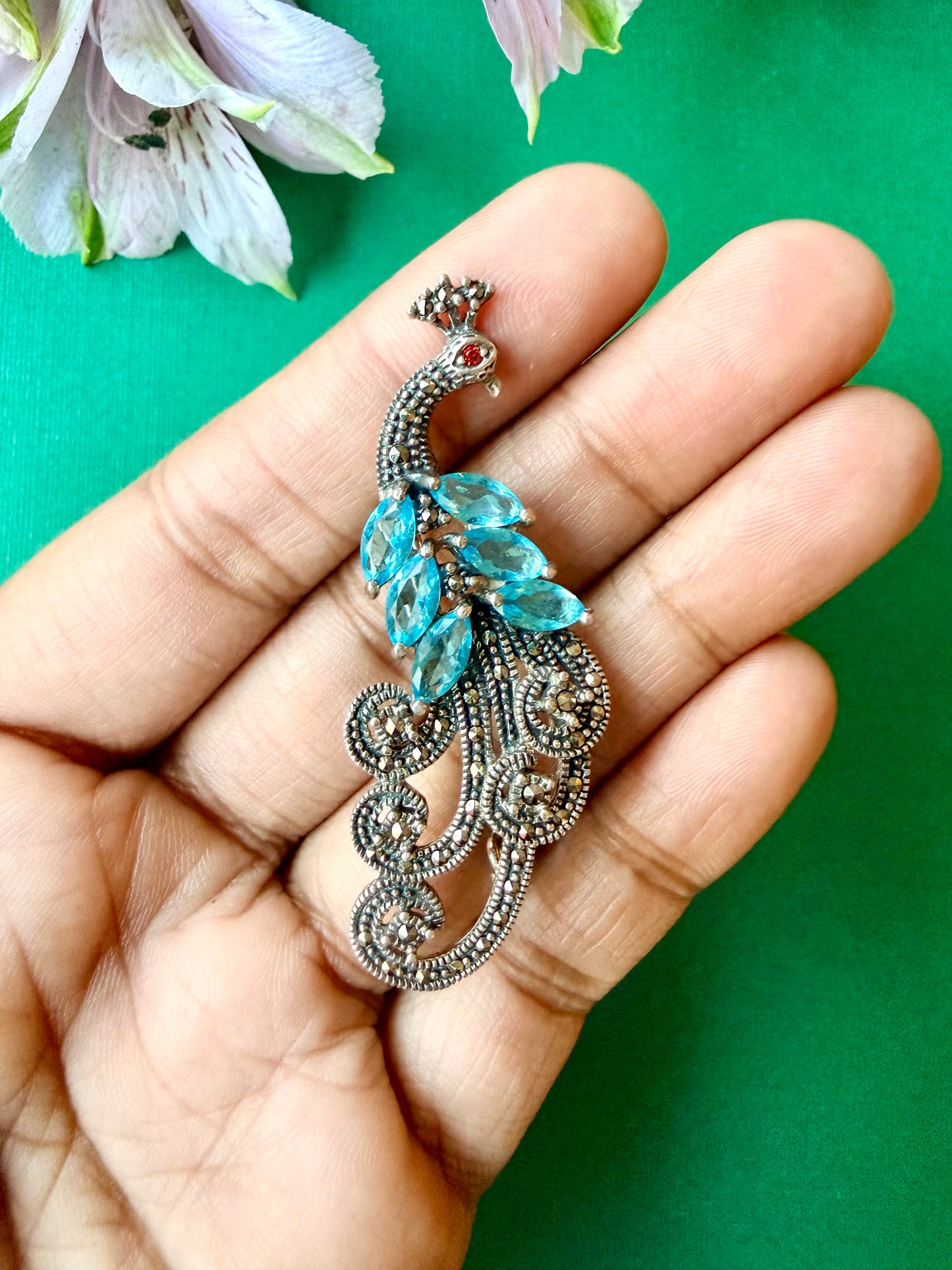 Peacock Marcasite Brooch