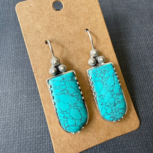Turquoise Bar Drop Silver Earrings