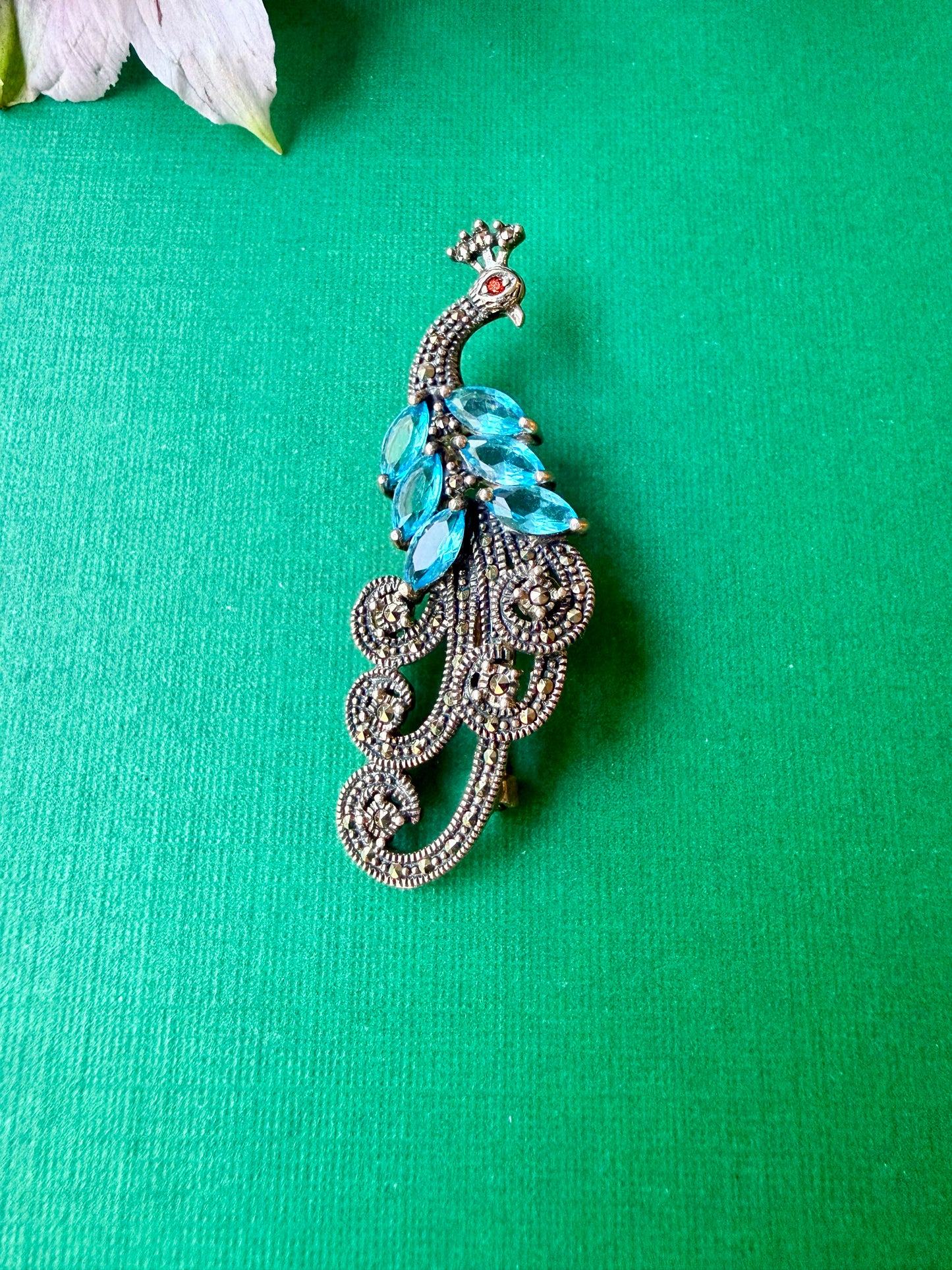 Peacock Marcasite Brooch