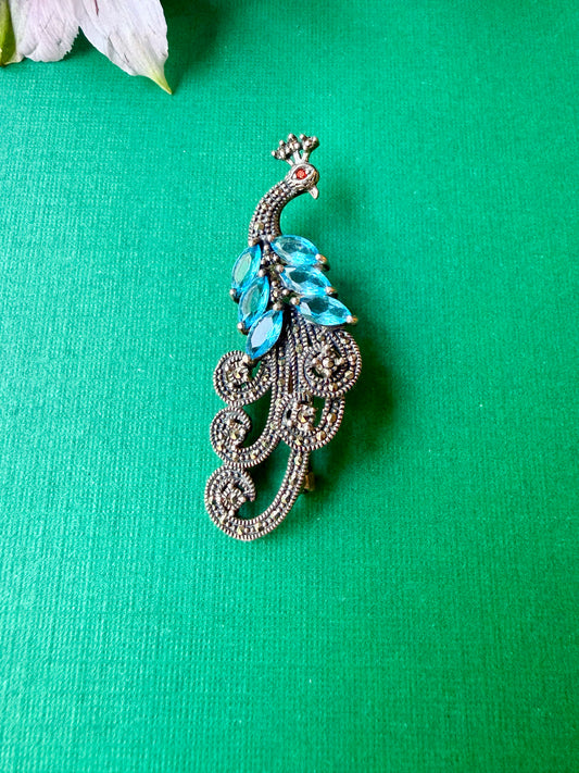 Peacock Marcasite Brooch