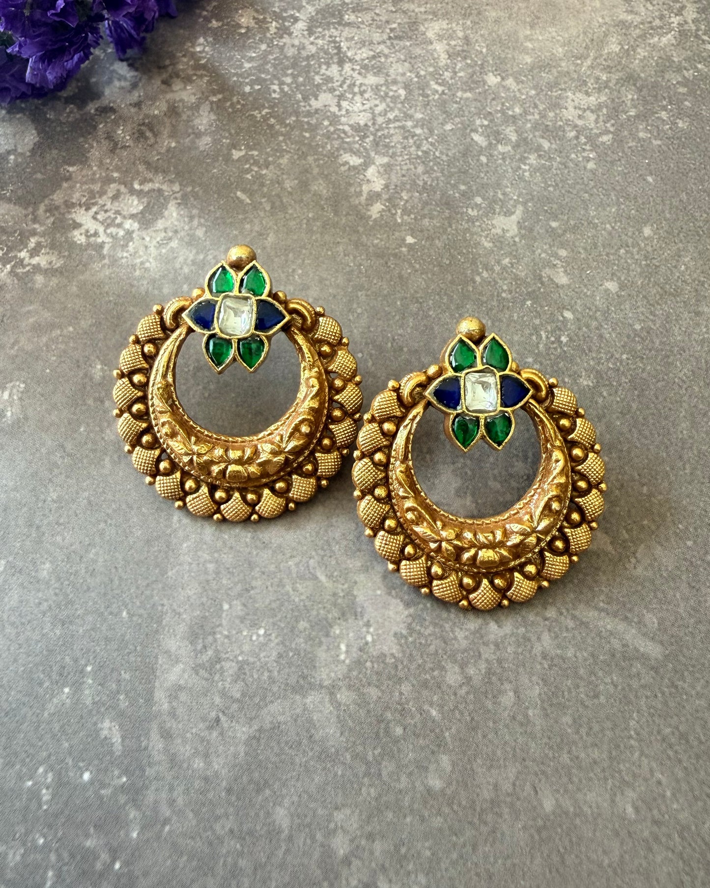 Chandra Blue Green Moon Studs