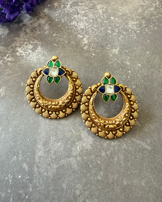 Chandra Blue Green Moon Studs