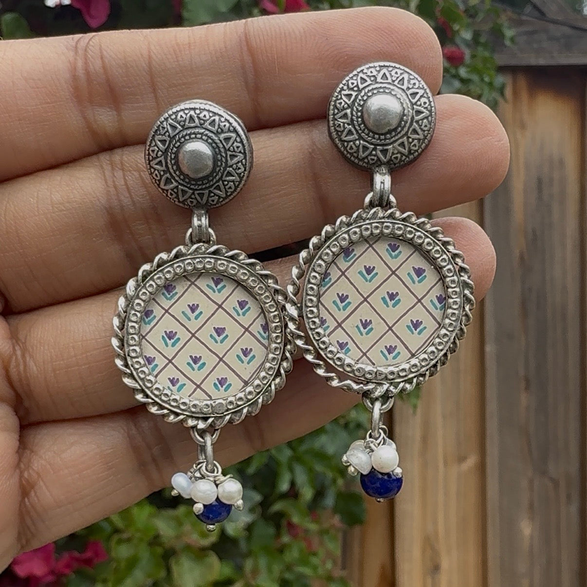 Leela Painted Earrings – Purple Flowers