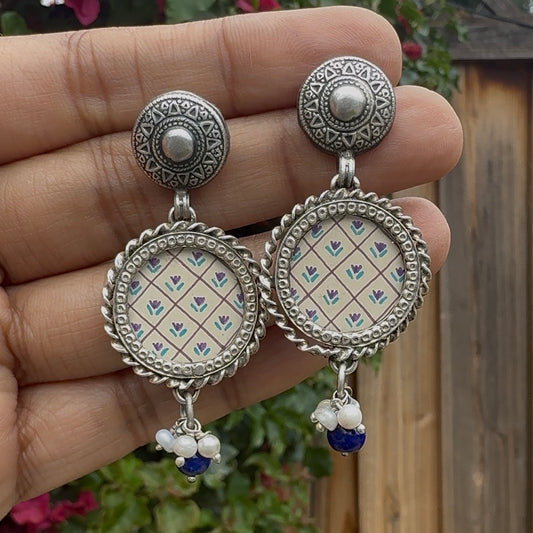 Leela Painted Earrings – Purple Flowers