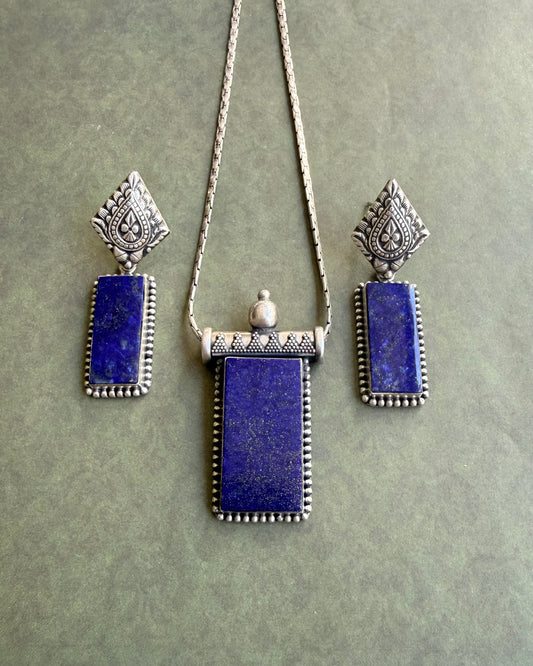 Neel Lapis Pendant & Earrings