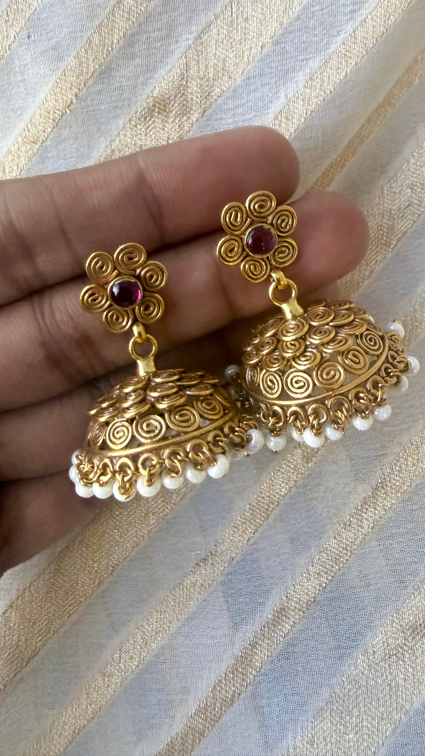 Leher Pearl Jhumkas