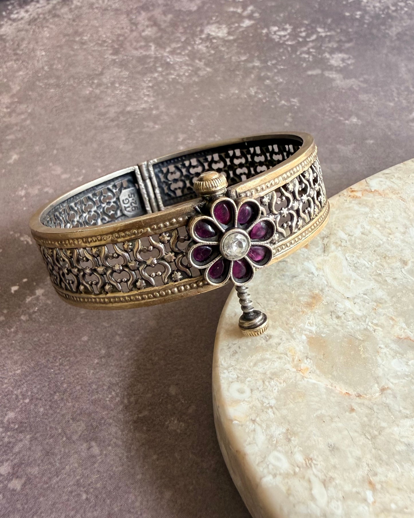 Ruby Floral Dual Tone Bangle