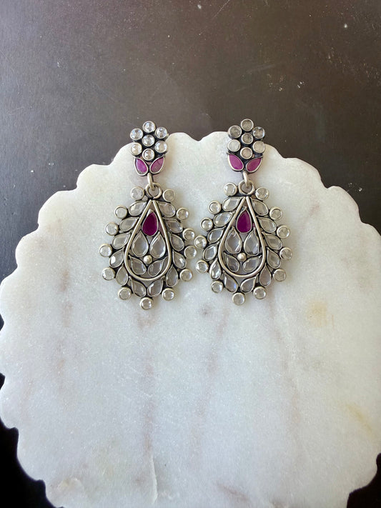 Ruby Glass Polki Chand Earrings – Leaf