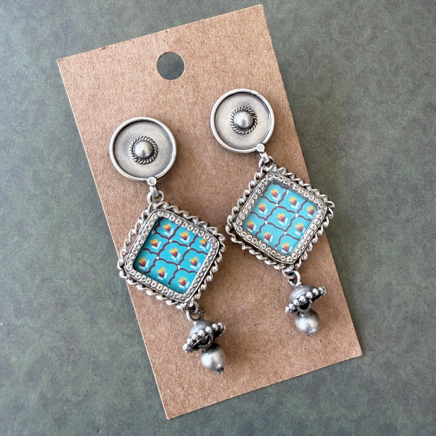 Leela Painted Earrings – Blue Square