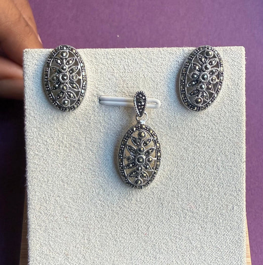 Oval Marcasite Pendant set