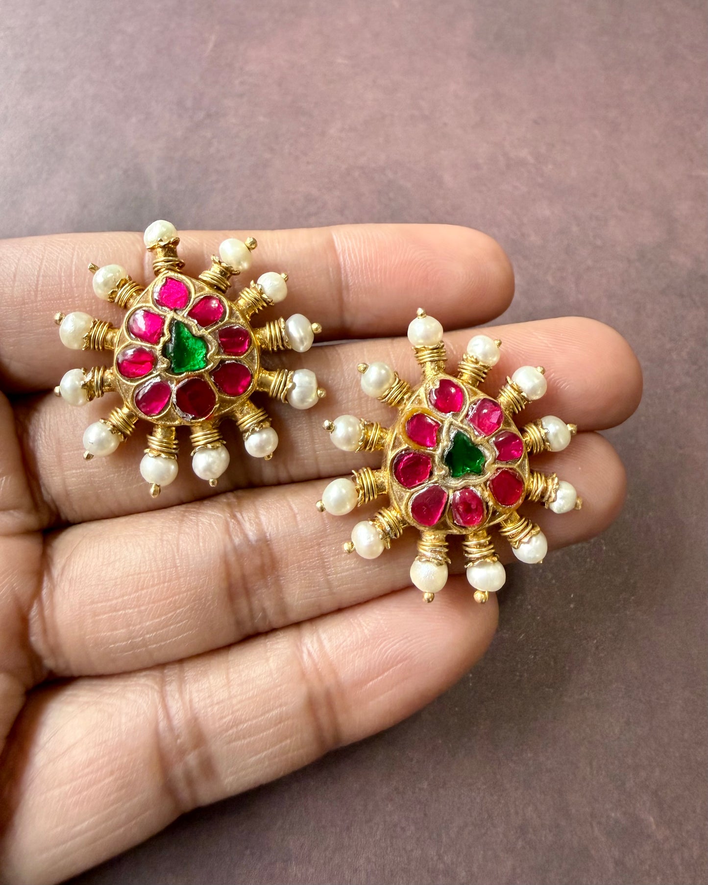 Raani Kundan Pearl Stud Earrings
