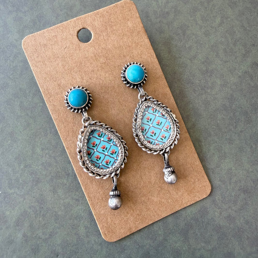 Leela Painted Earrings – Blue teardrop