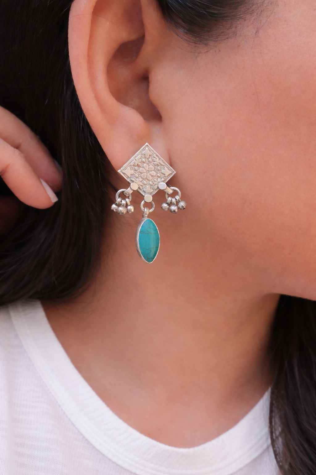 Turquoise Drop Silver Earrings