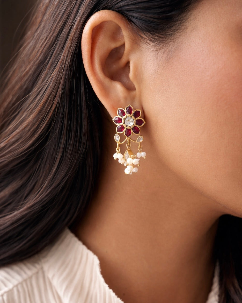 Raani Kundan Pearl Drop Earrings