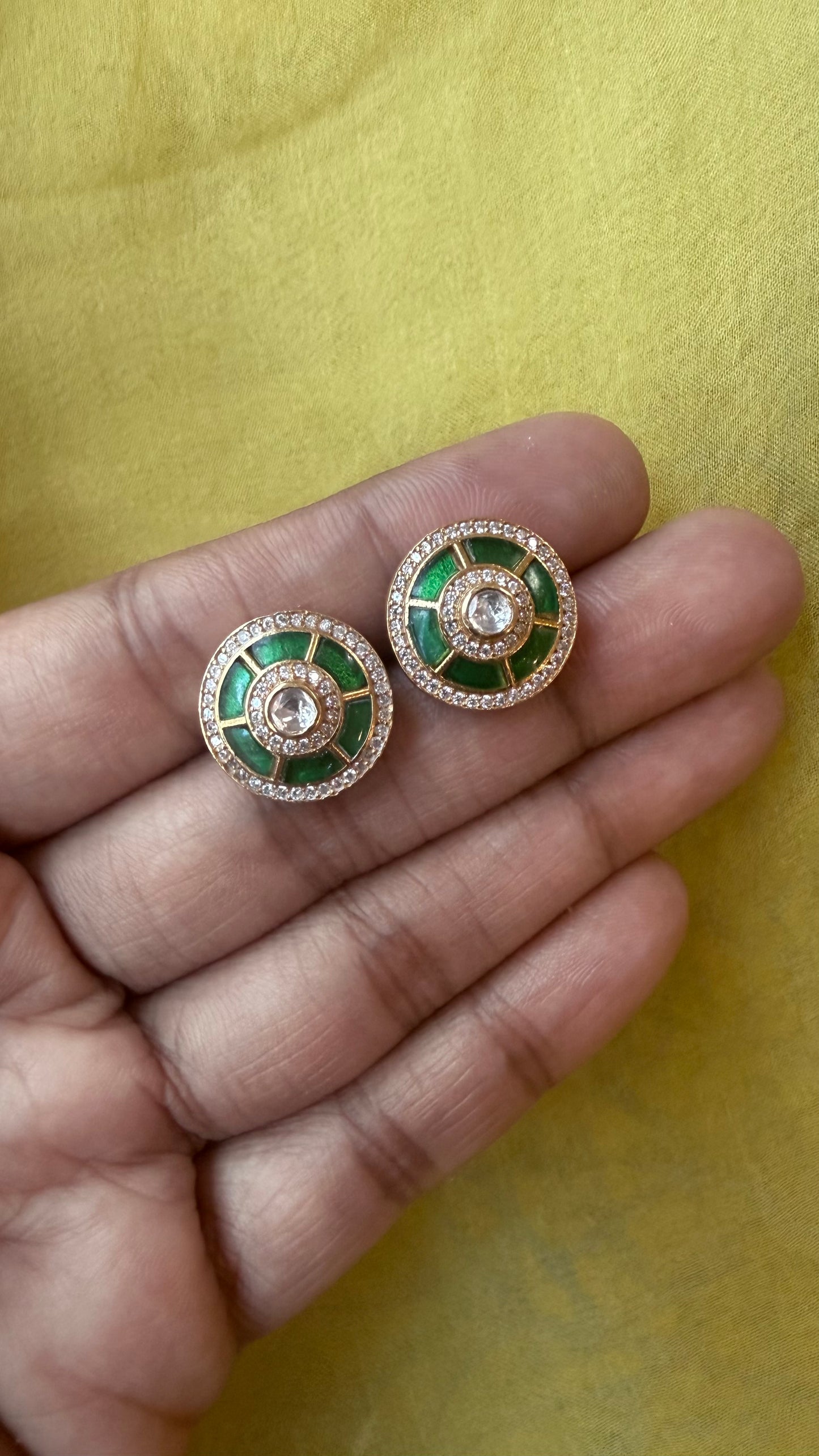 Polki Mosaic Earrings - Green