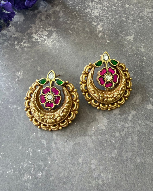 Chandra Pink Green Moon Studs