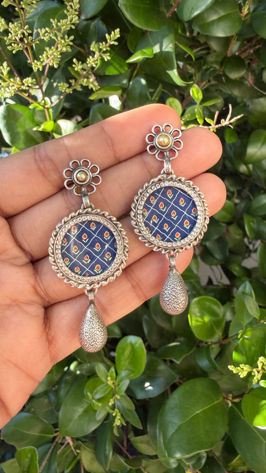 Leela Painted Earrings – Blue Round