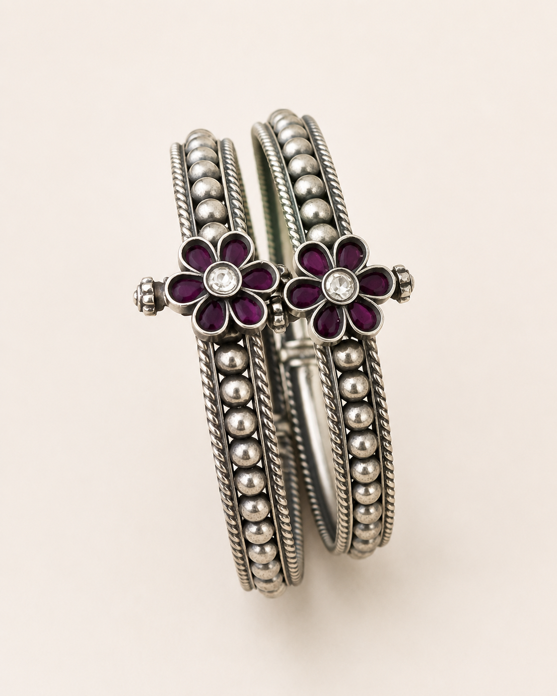 Petal & Bead Silver Bangles