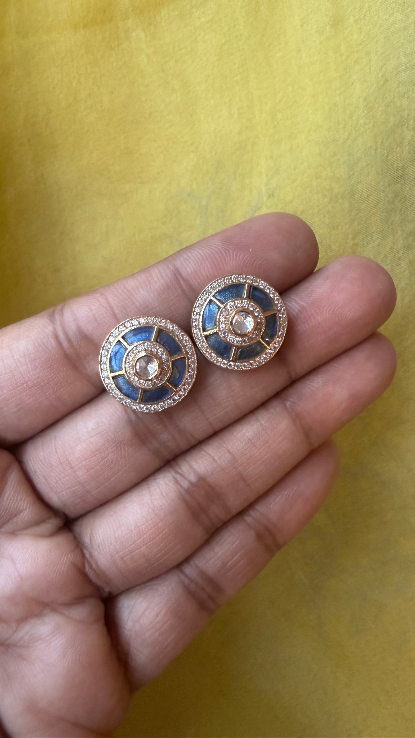 Polki Mosaic Earrings - Blue