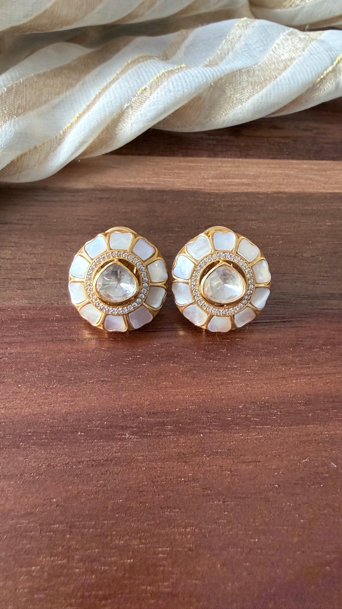Mother of Pearl Polki Studs