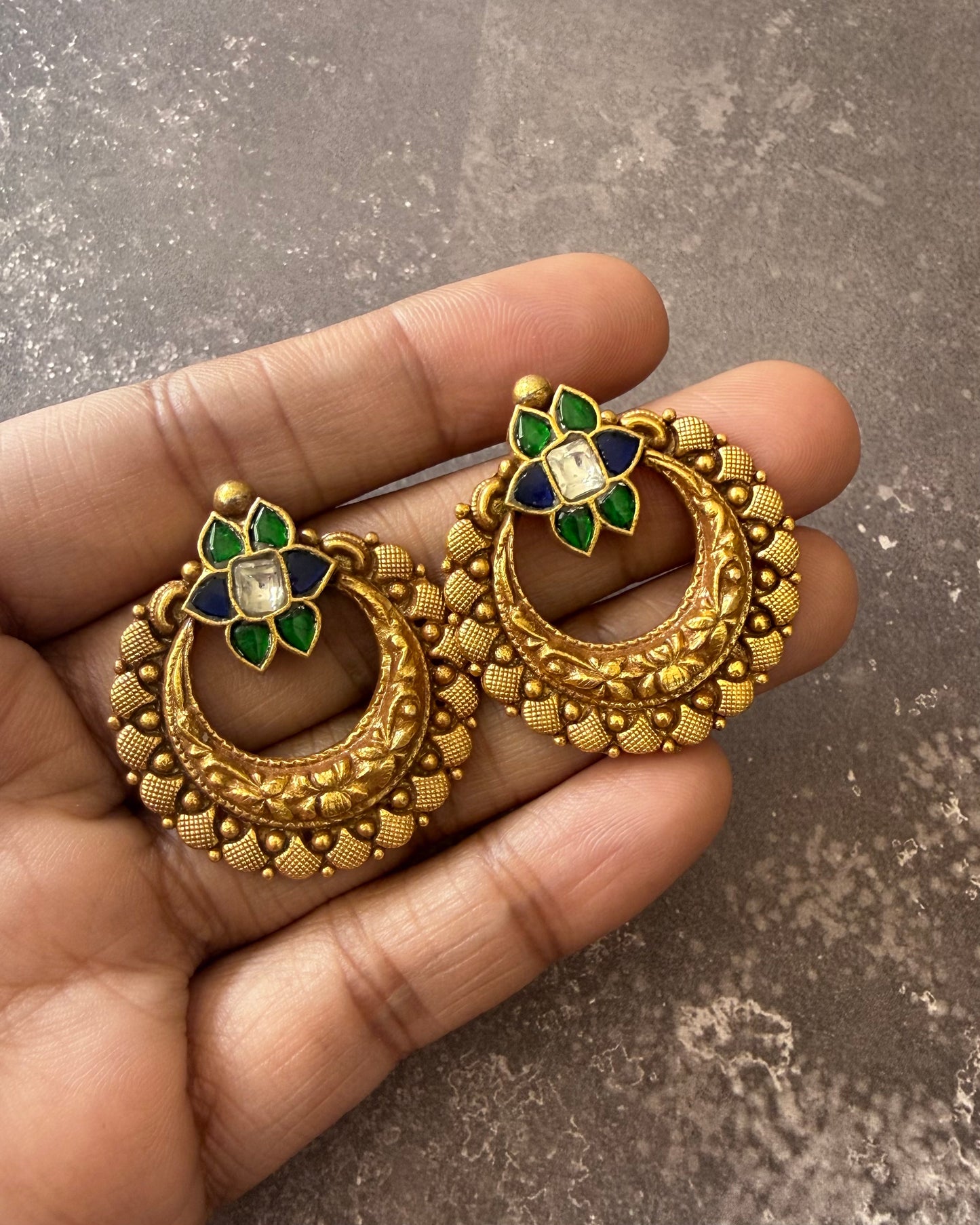 Chandra Blue Green Moon Studs