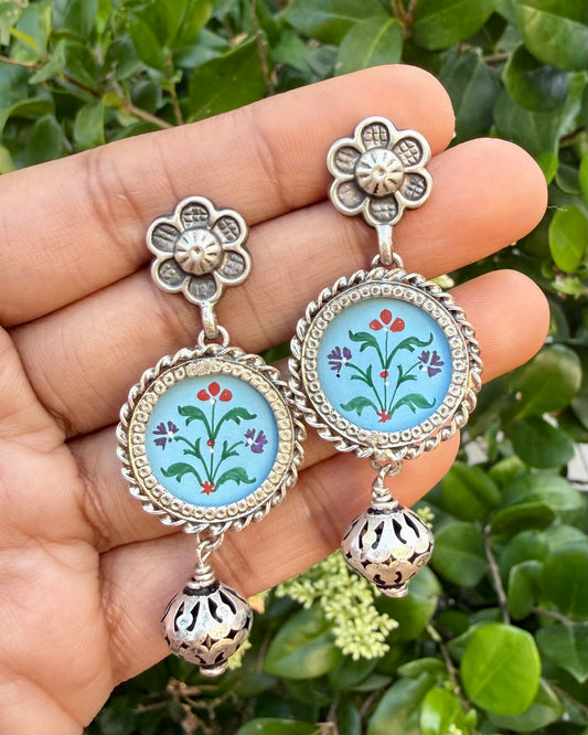 Leela Painted Earrings – Blue Circle