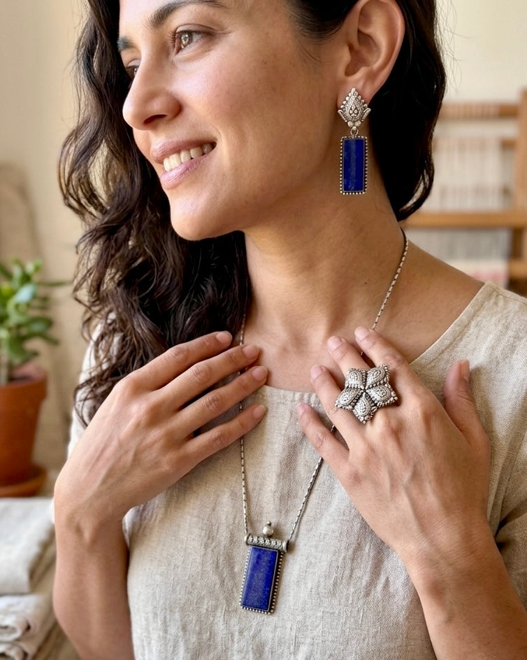 Neel Lapis Pendant & Earrings