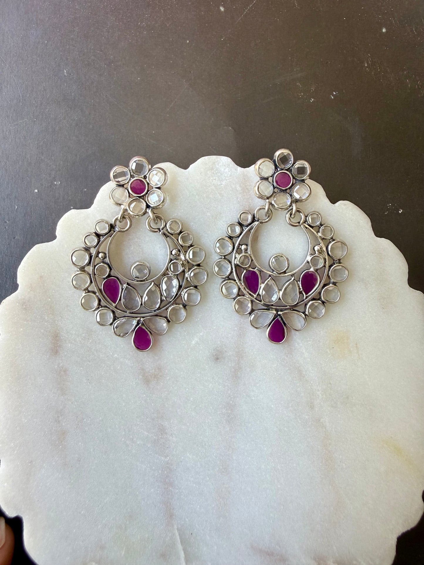 Ruby Glass Polki Chand Earrings – Floral
