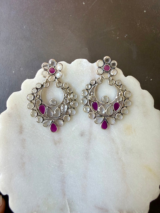 Ruby Glass Polki Chand Earrings – Floral
