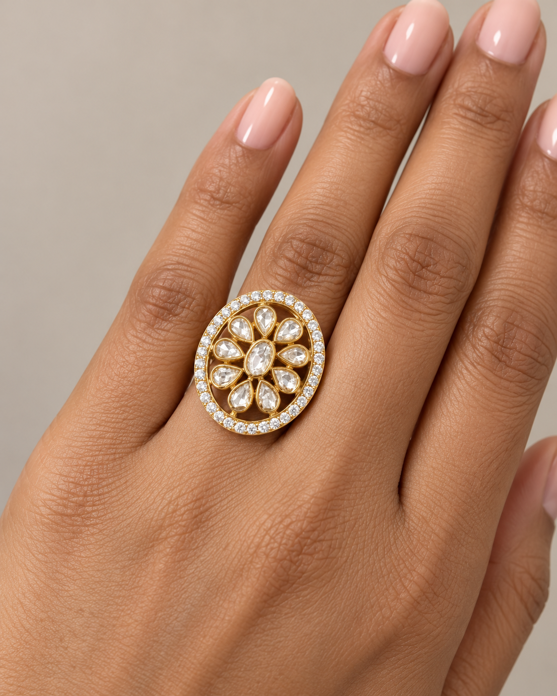 Phool Oval Polki Ring