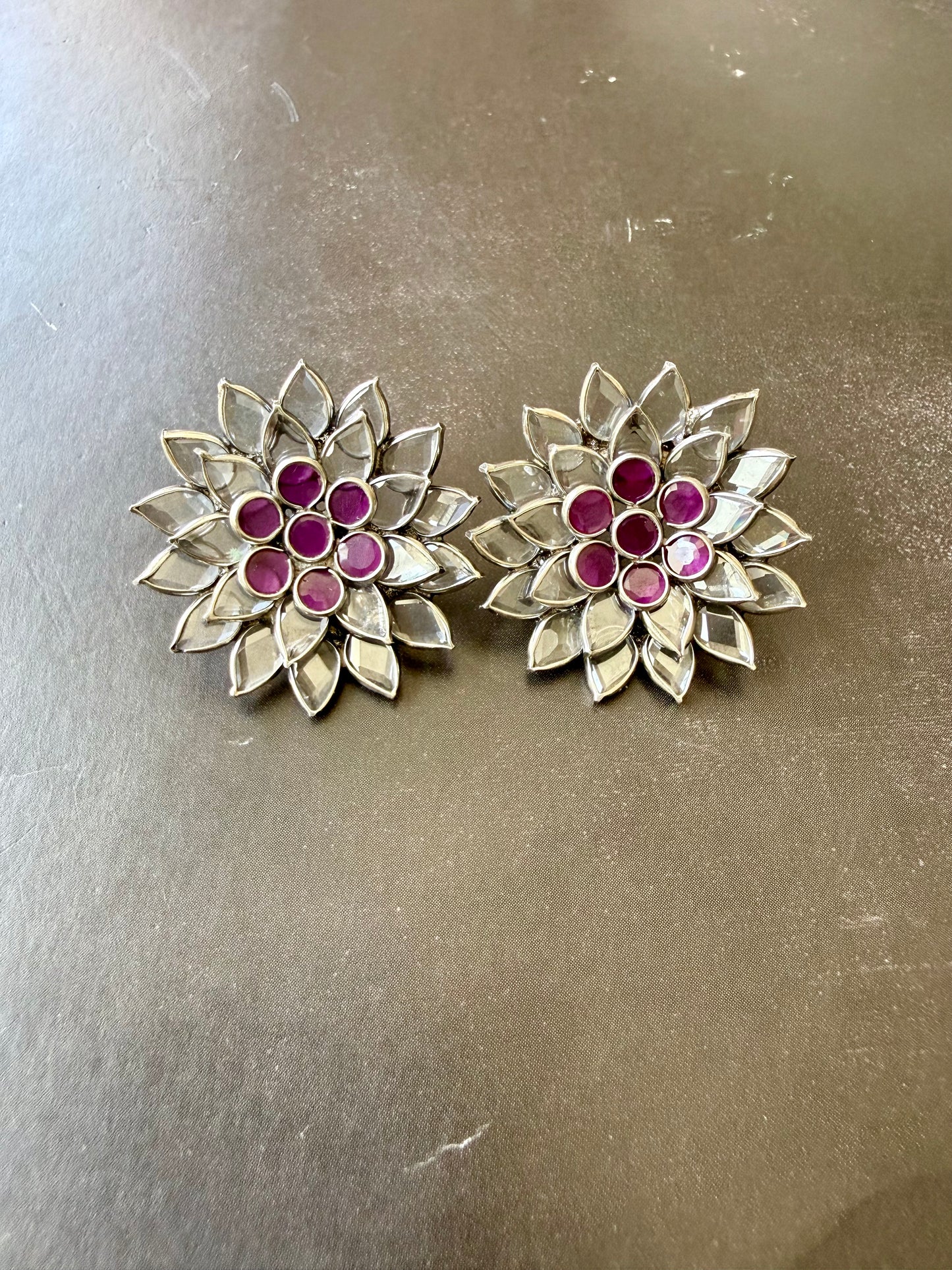 Ruby Glass Polki Floral Studs – Lotus
