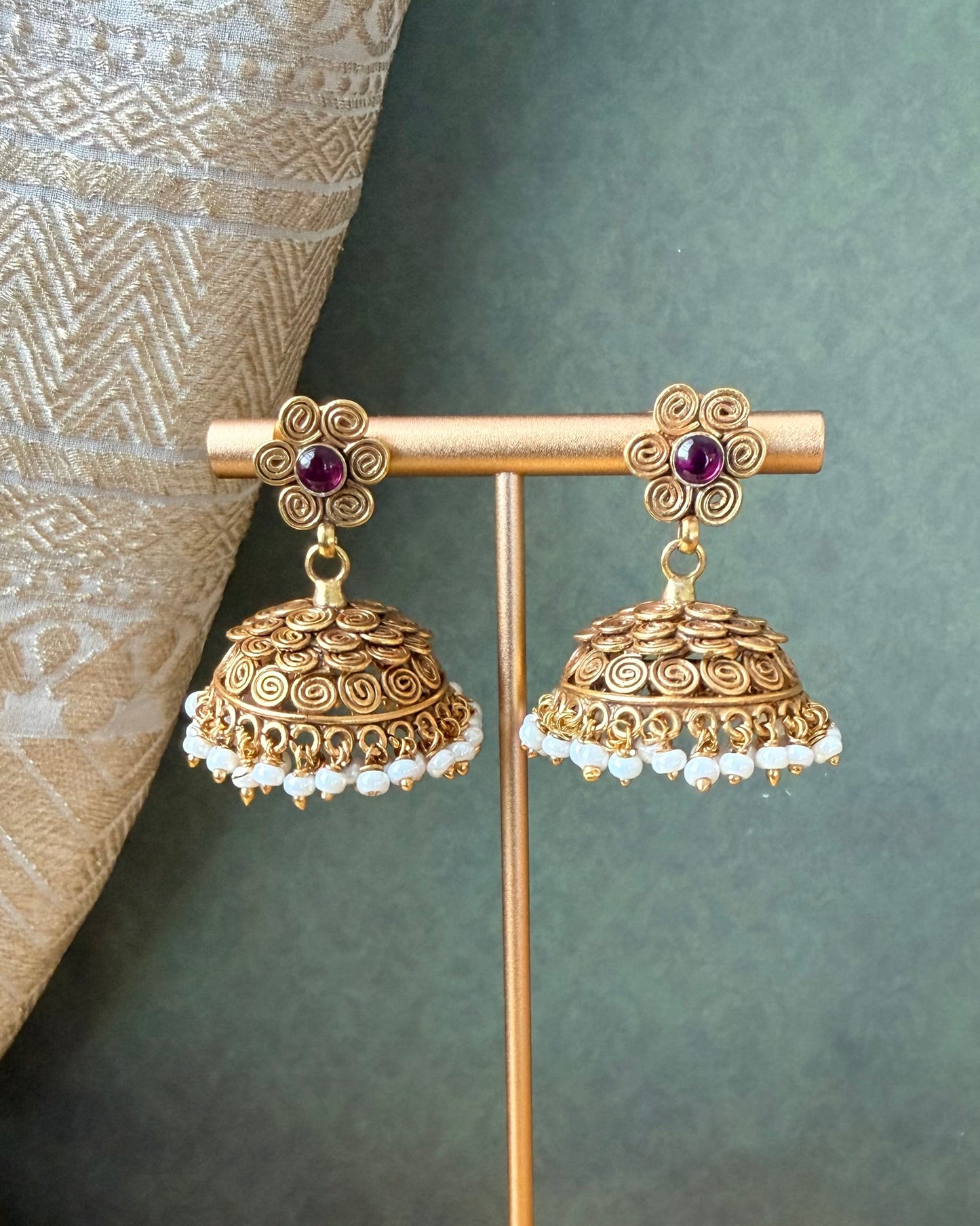 Leher Pearl Jhumkas