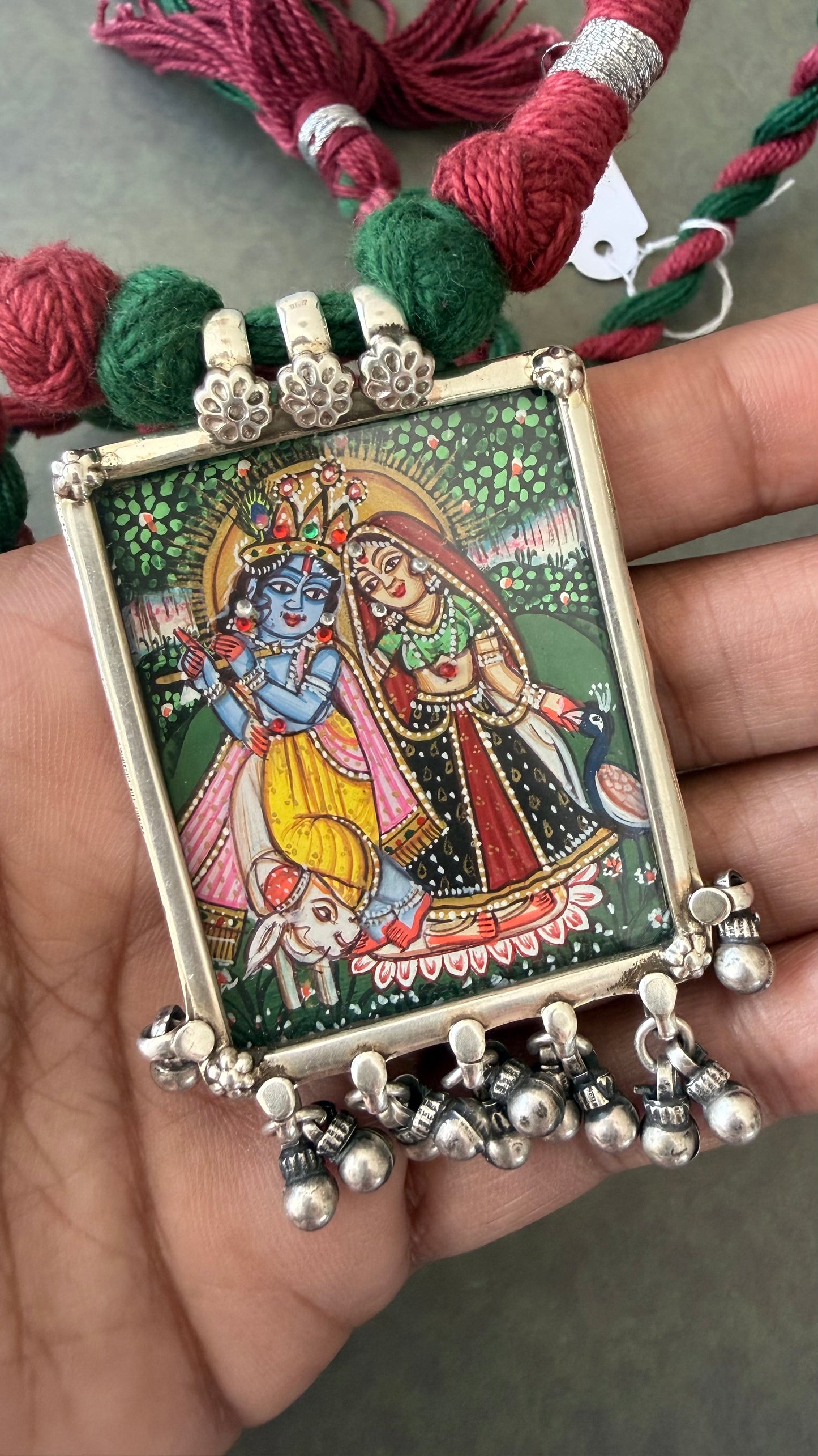 Leela – Radha Krishna rectangle Pendant with Dori