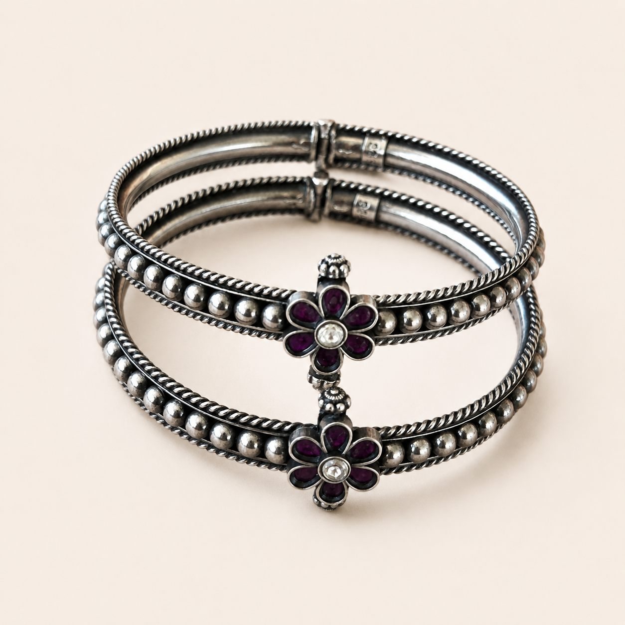 Petal & Bead Silver Bangles