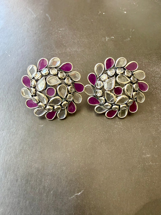 Ruby Glass Polki Floral Studs – Spiral