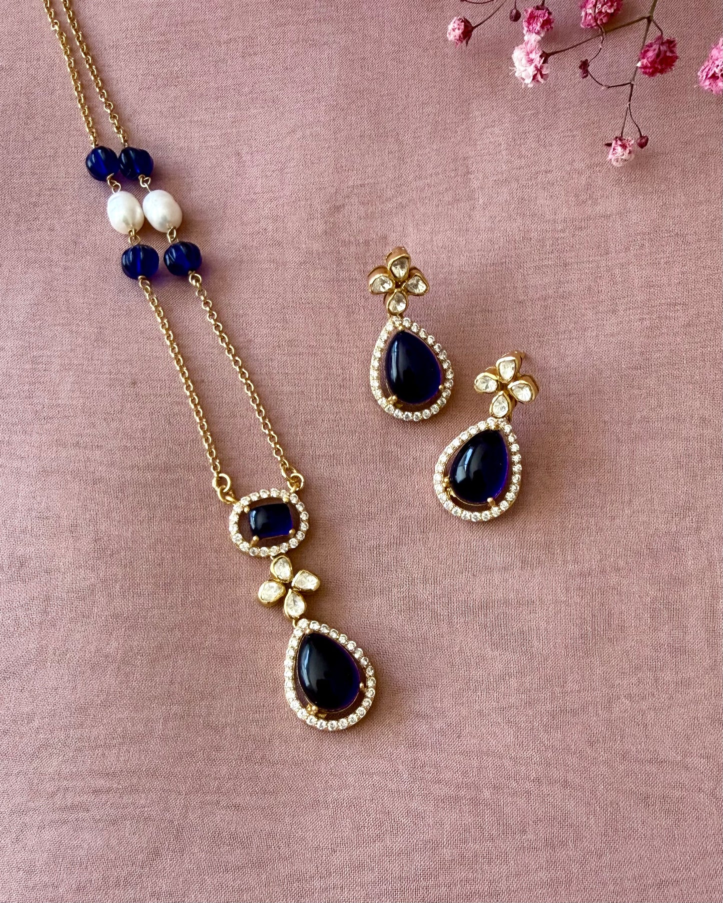 Midnight Blue Polki Pendant Set