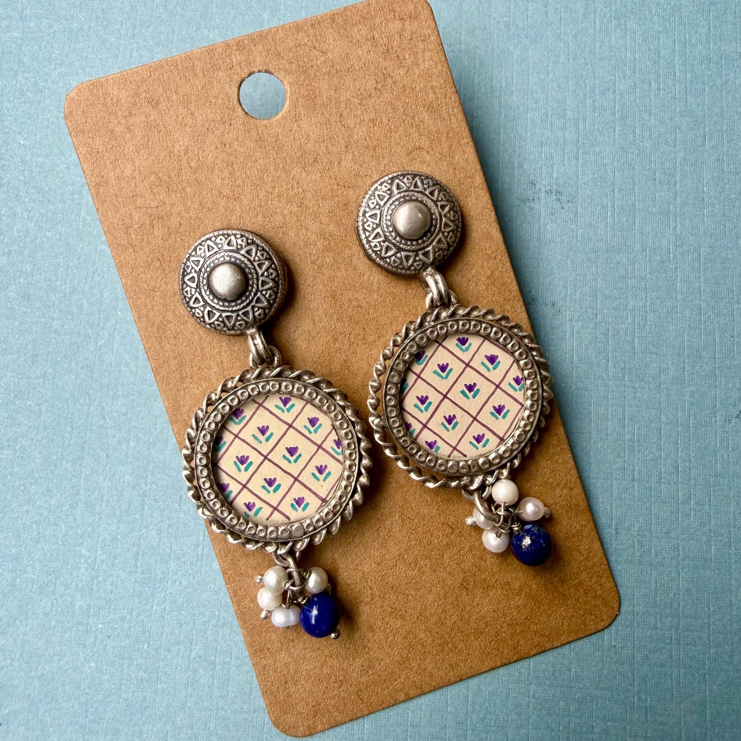 Leela Painted Earrings – Purple Flowers