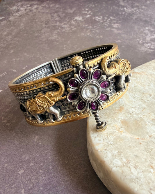 Elephant Motif Dual Tone Bangle