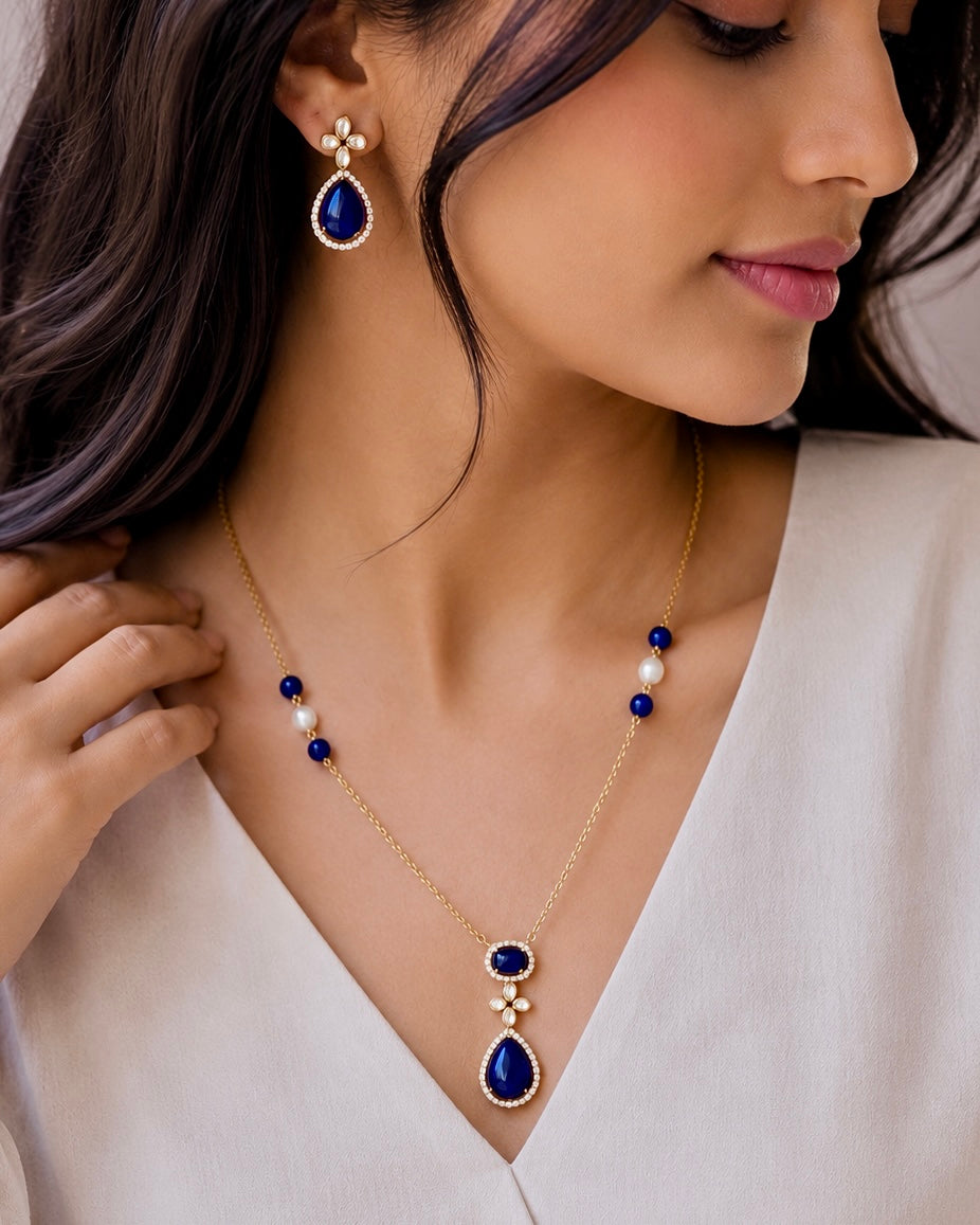 Midnight Blue Polki Pendant Set