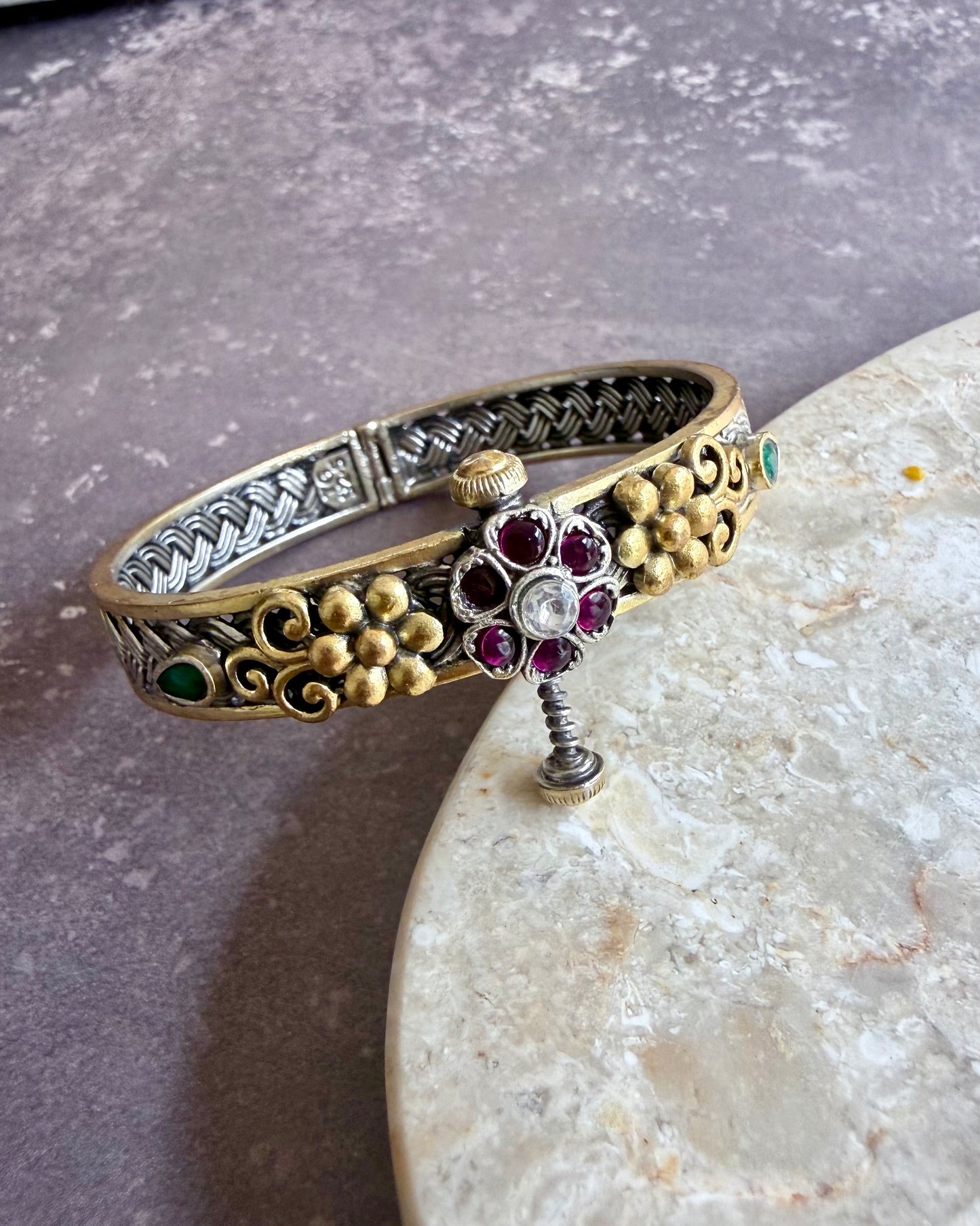 Floral Woven Dual Tone Bangle