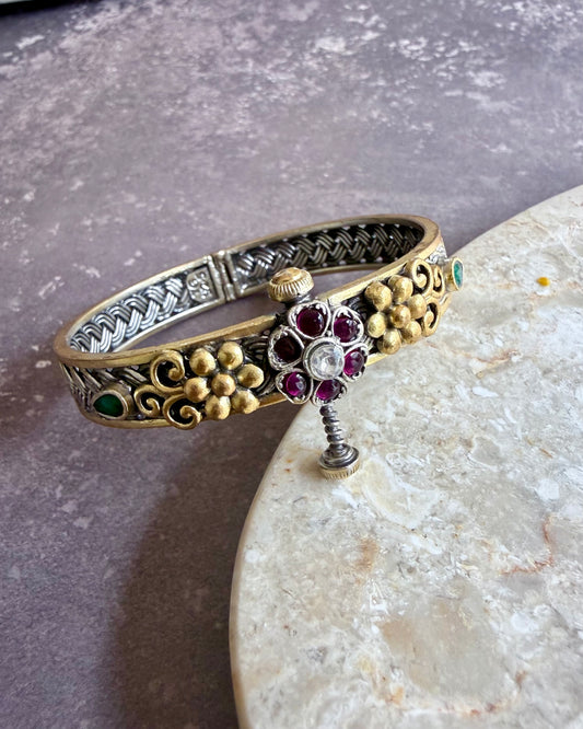 Floral Woven Dual Tone Bangle