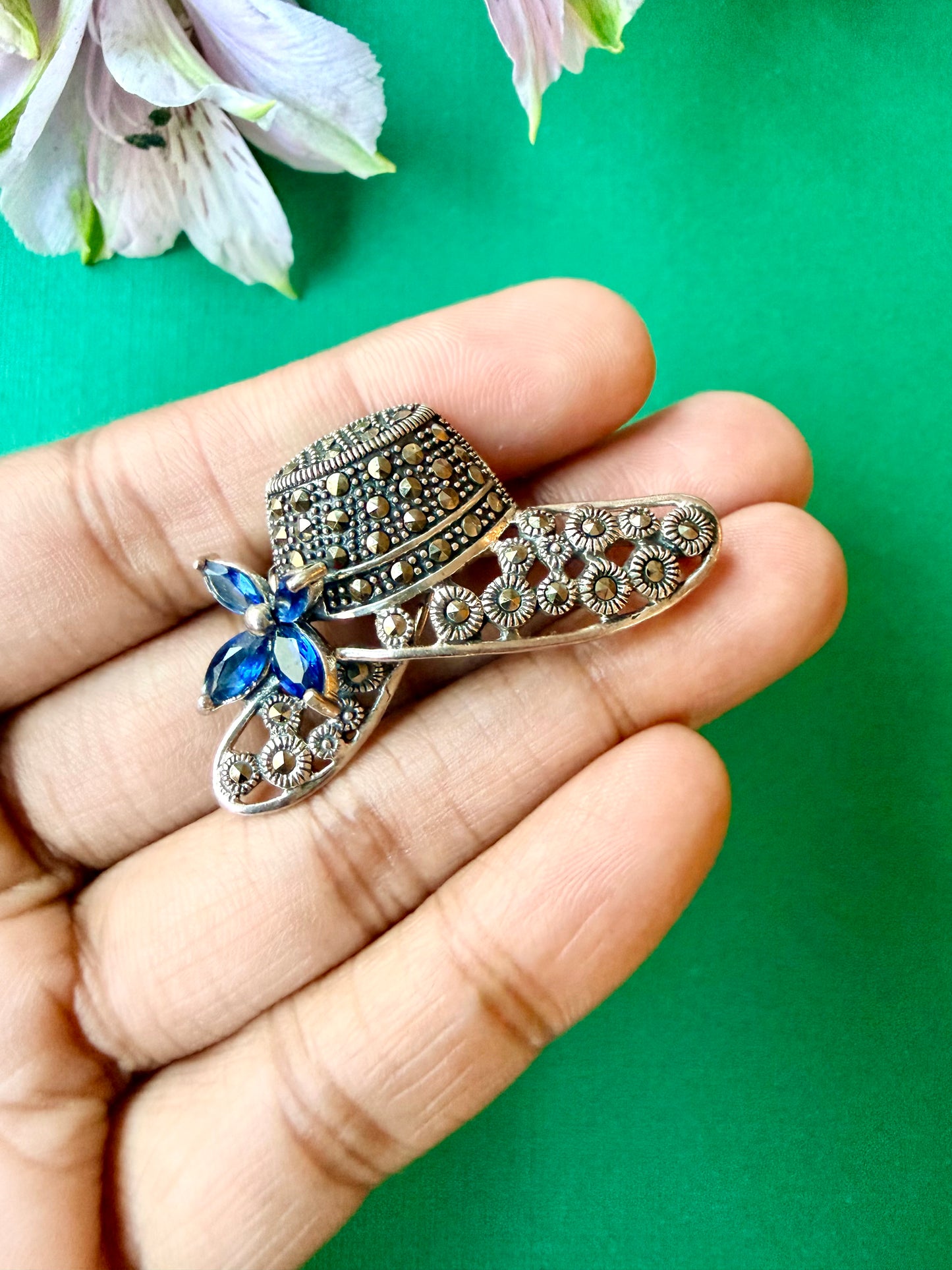 Wide-Brim Hat Marcasite Brooch