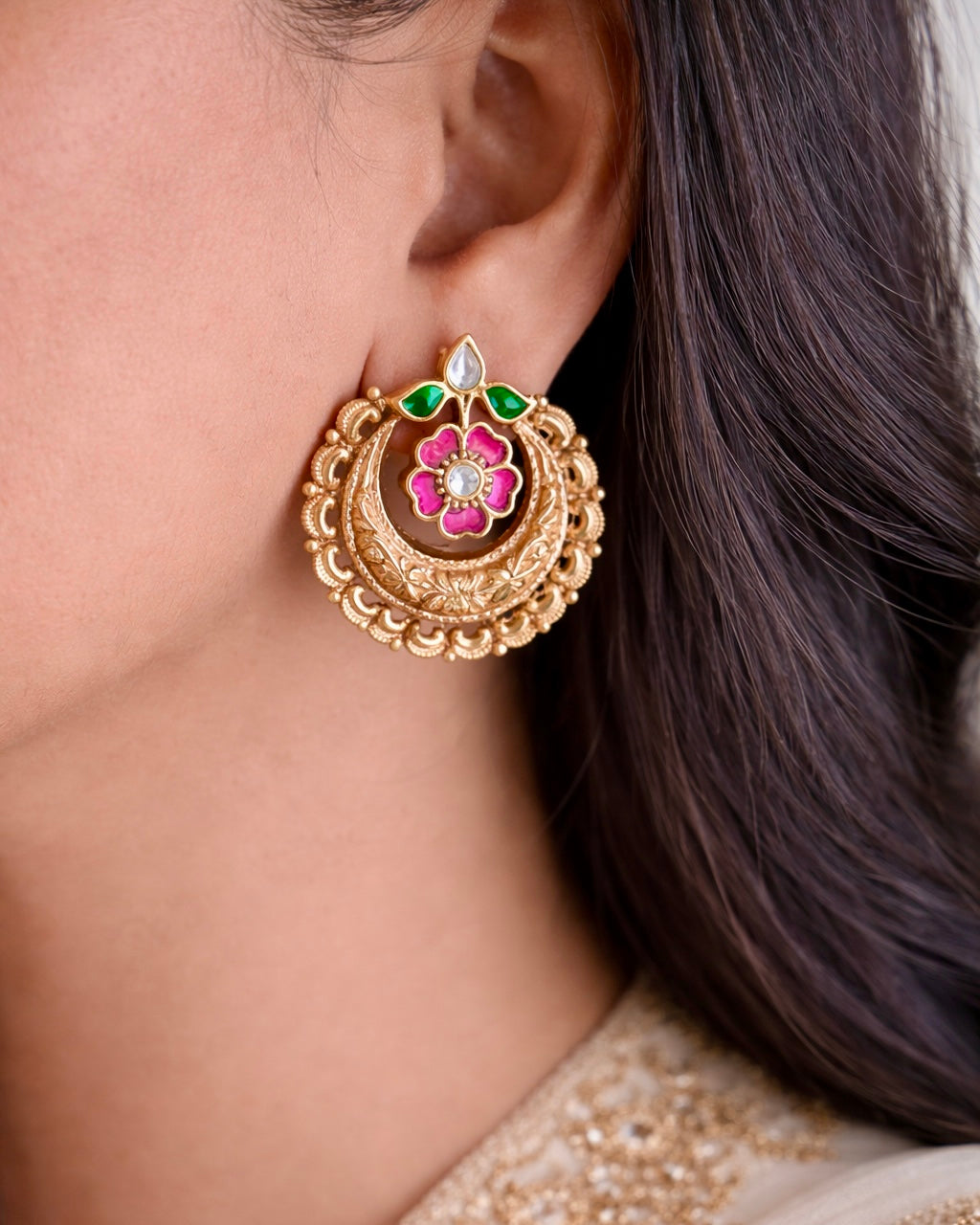Chandra Pink Green Moon Studs