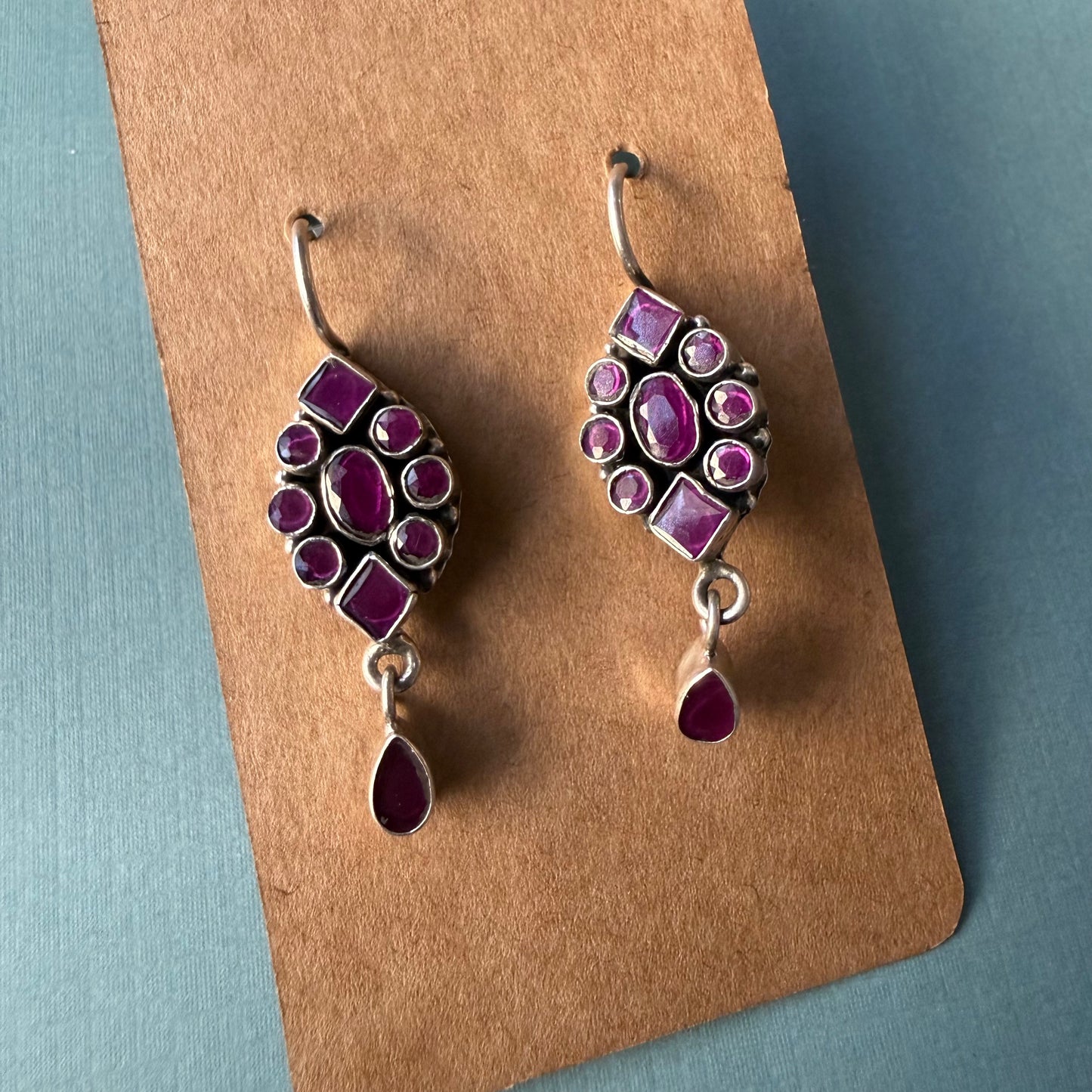 Ruby Cluster Drop Earrings