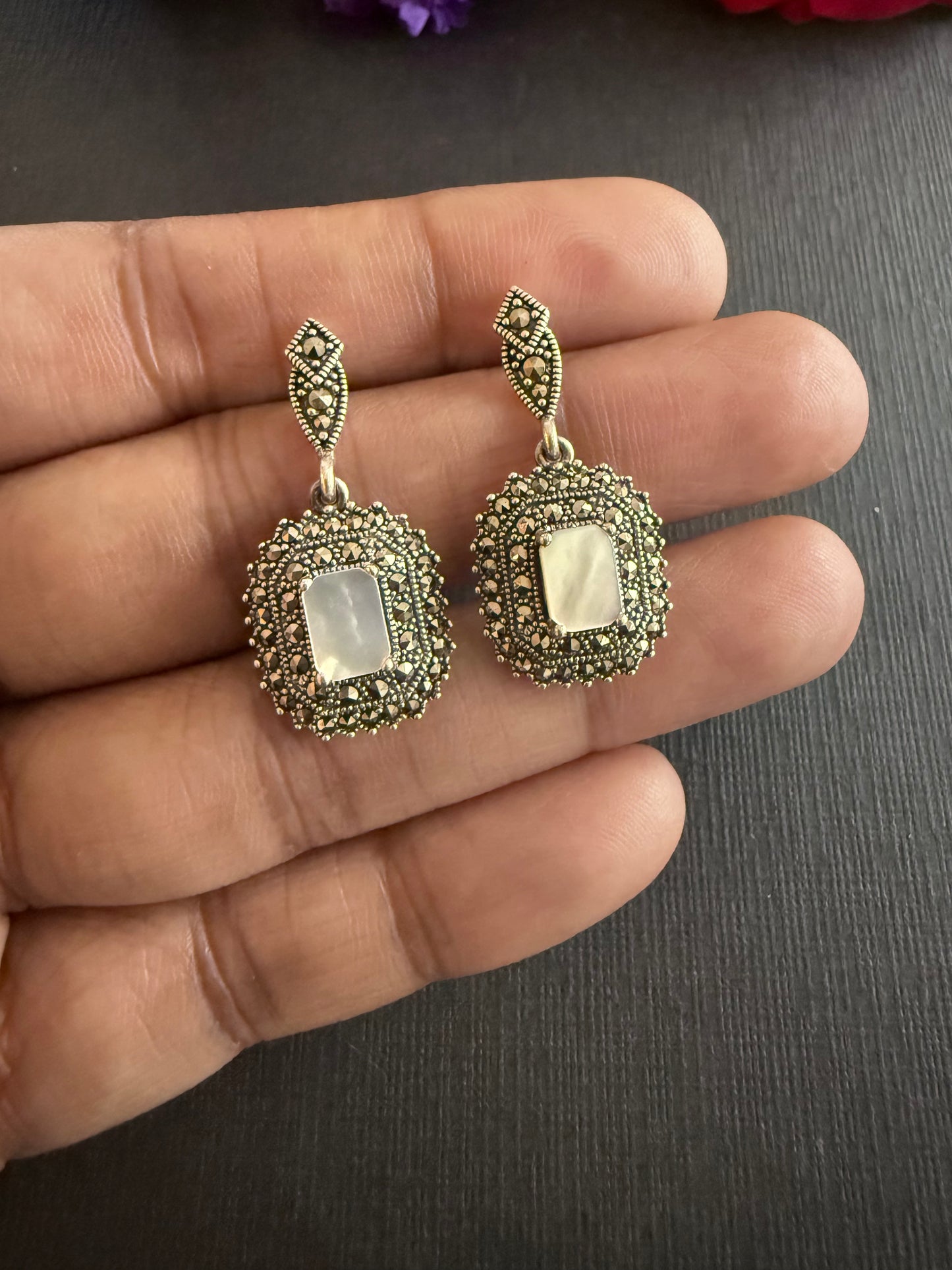 Mop-Marcasite Drop Earrings