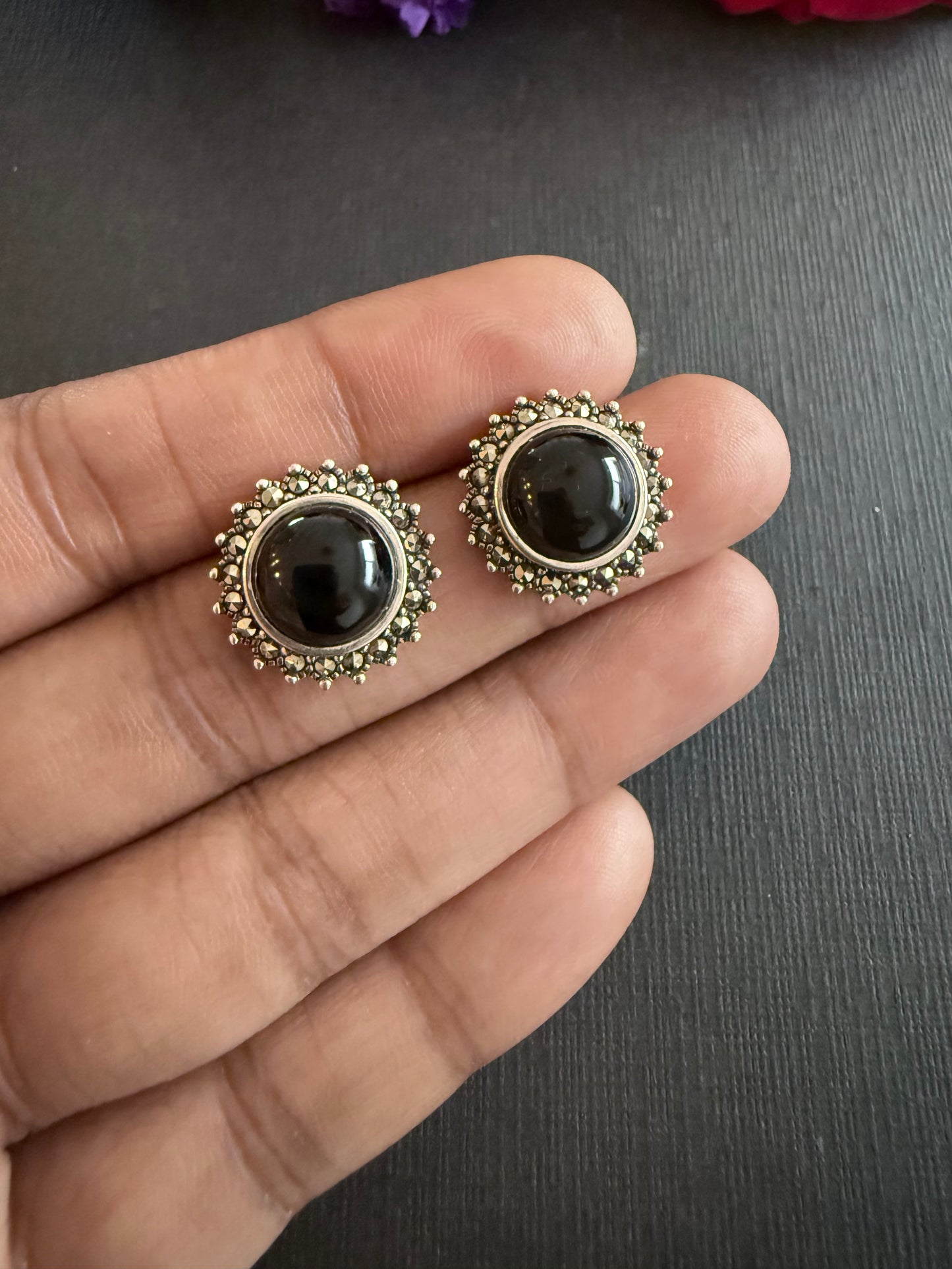 Onyx-Marcasite Studs