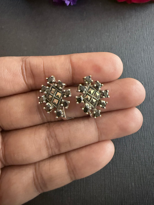 Onyx-Marcasite Hoop Earrings